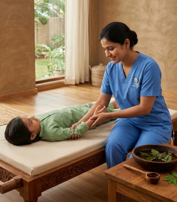Child-friendly Ayurvedic rehabilitation therapy for cerebral palsy support at Nivera Ayur Care