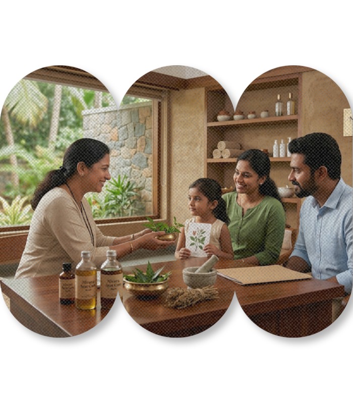 Parents and child meeting Ayurvedic doctor for learning difficulty support in Kochi