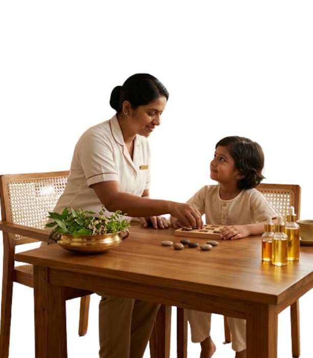 Supportive follow-up Ayurvedic session showing gradual progress for a child with learning difficulties