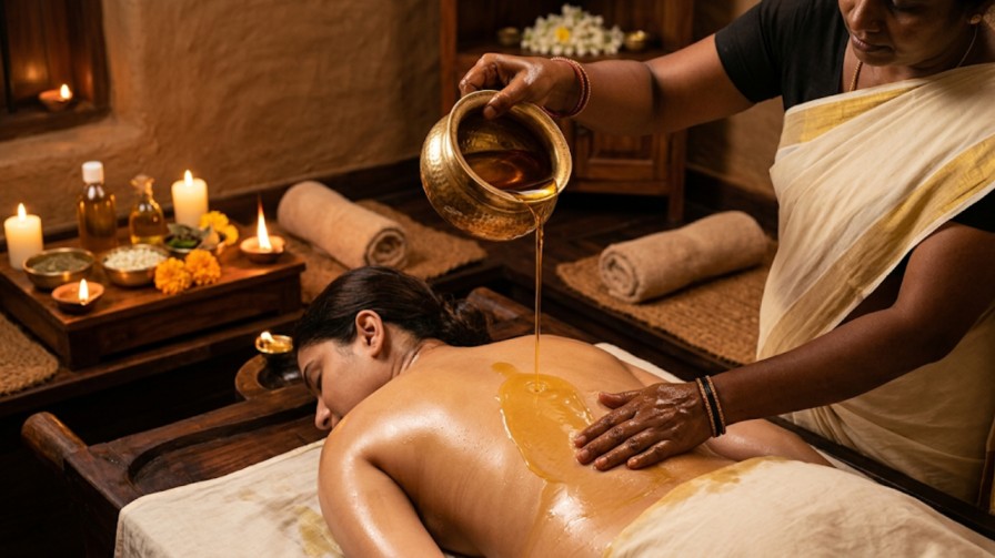 Abhyanga herbal oil massage therapy for stroke rehabilitation at Nivera Ayur Care Kochi