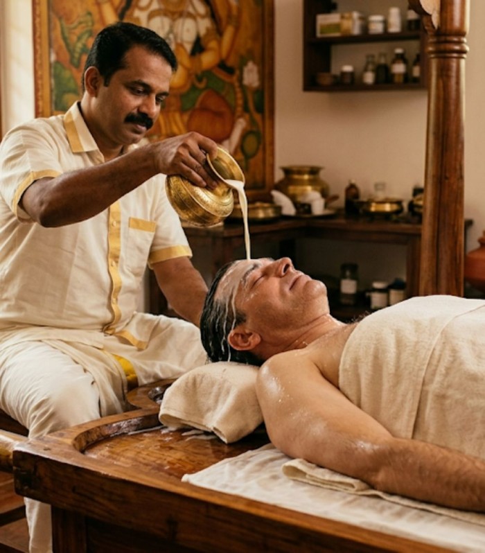 Ayurvedic Shirodhara treatment for mental relaxation and nervous system support