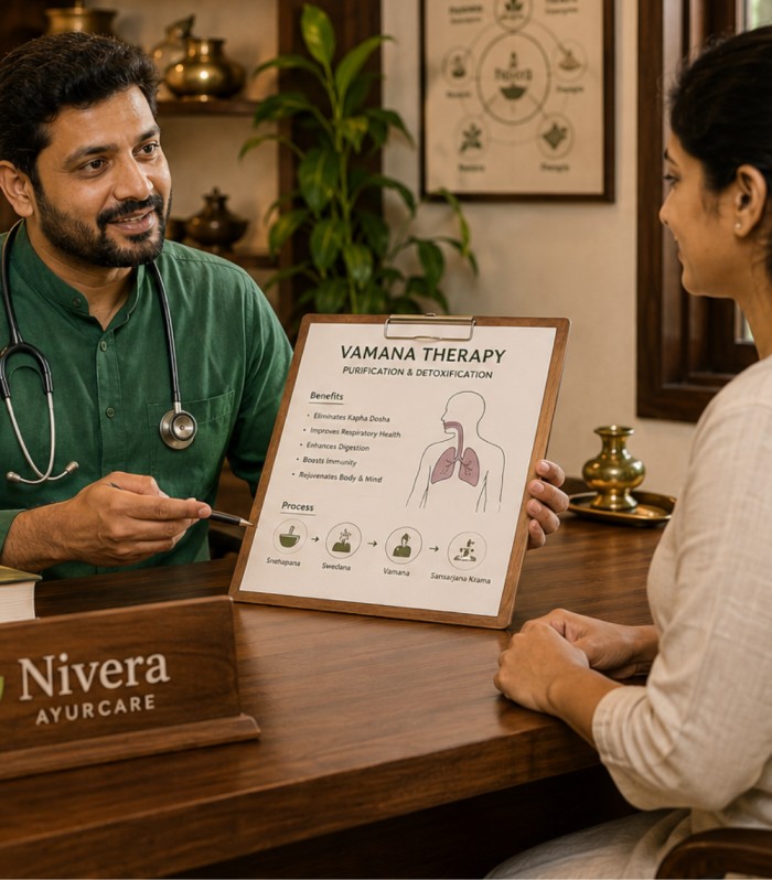 Ayurvedic doctor consultation for Vamana Panchakarma treatment at Nivera Ayurcare (1)