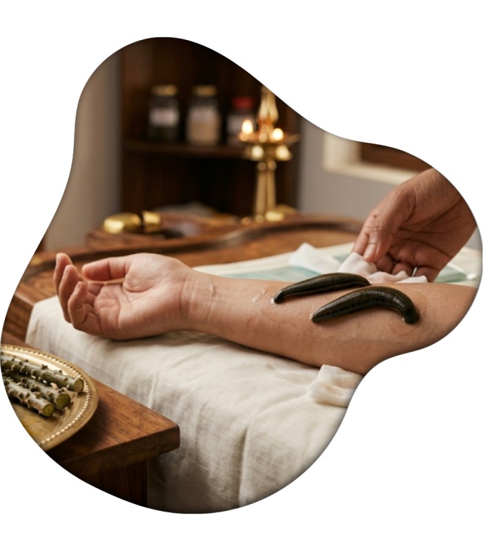 Classical Raktamokshana Ayurvedic blood purification therapy for Rakta Dhatu imbalance.