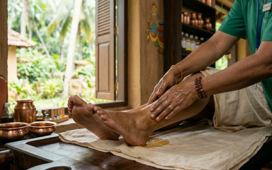 Medicated oil therapy for peripheral neuropathy Ayurvedic nerve treatment at Nivera Ayur Care