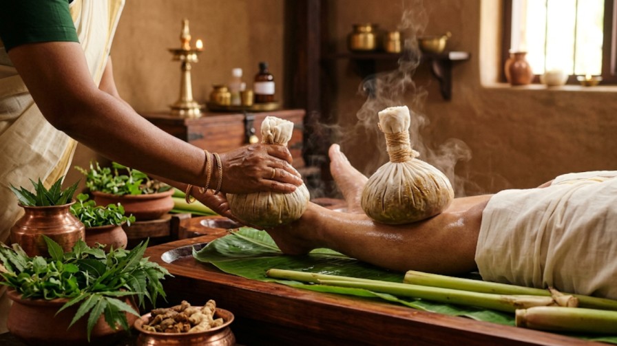 Njavarakizhi bolus massage therapy for muscle strengthening and nerve recovery — Nivera Ayur Care Kochi