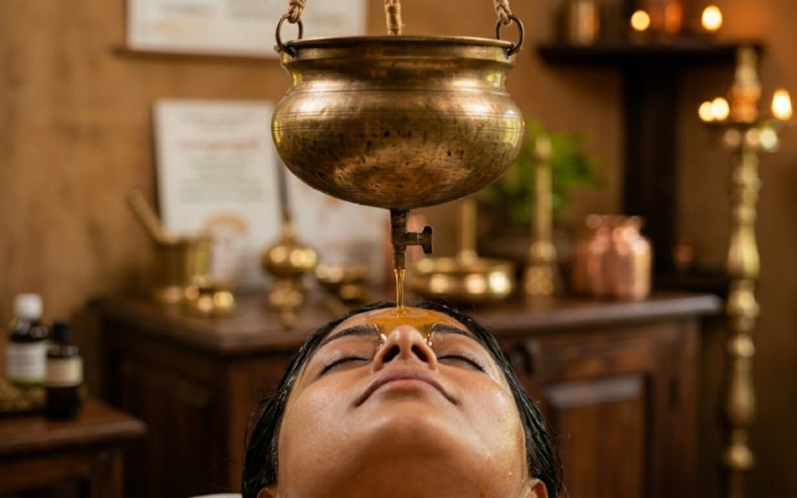 Shirodhara Ayurvedic therapy for chronic migraine and neurological headache at Nivera Ayur Care