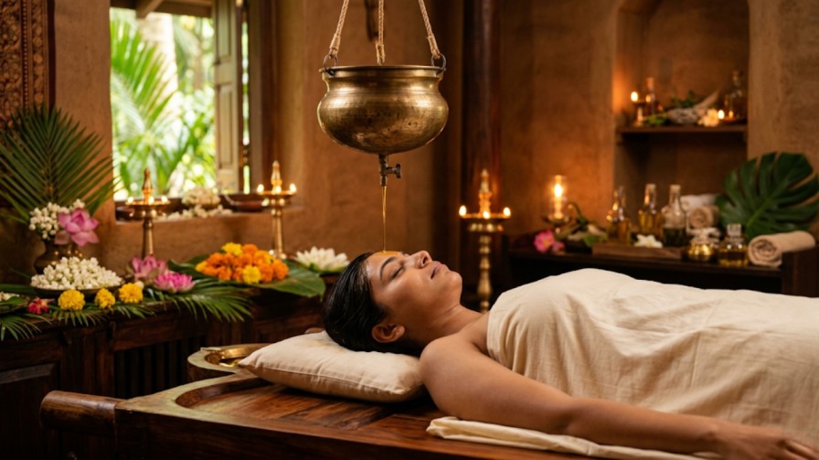 Shirodhara therapy for post-stroke neurological recovery at Nivera Ayur Care Kochi Kerala