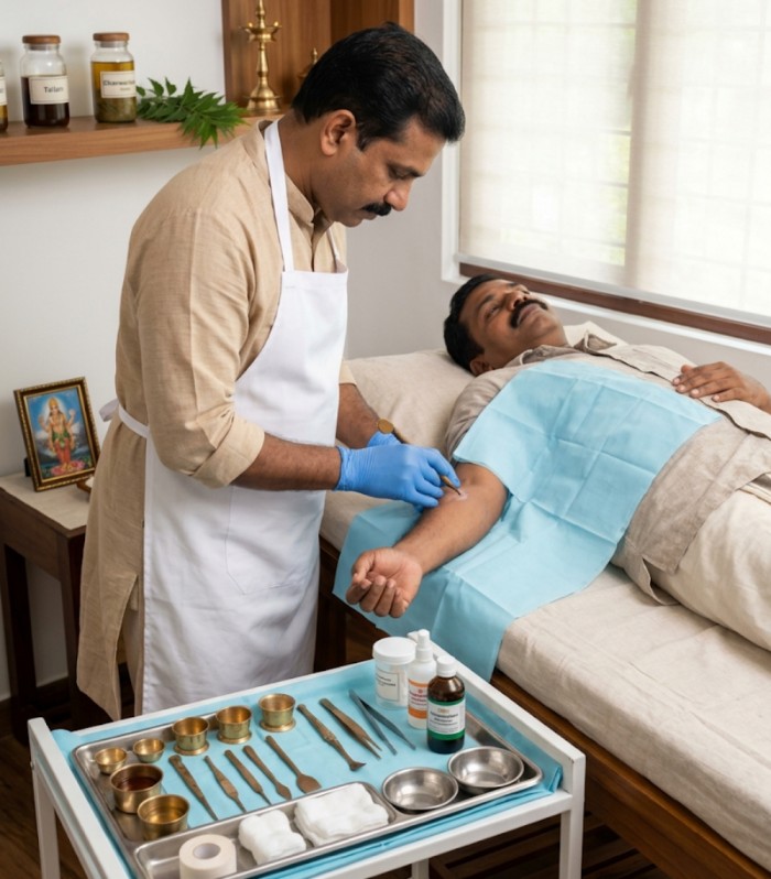 Siravyadha Raktamokshana procedure performed under expert Ayurvedic supervision in Kochi