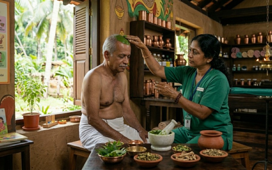 Talapodichil herbal head therapy for migraine, memory loss and neurological cooling at Nivera Ayur Care