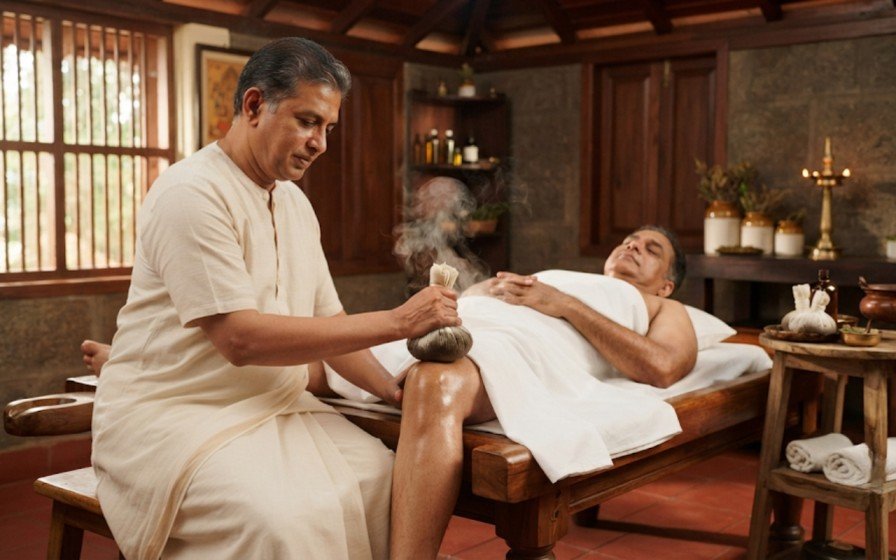 Podikizhi Ayurvedic therapy for knee pain and joint stiffness