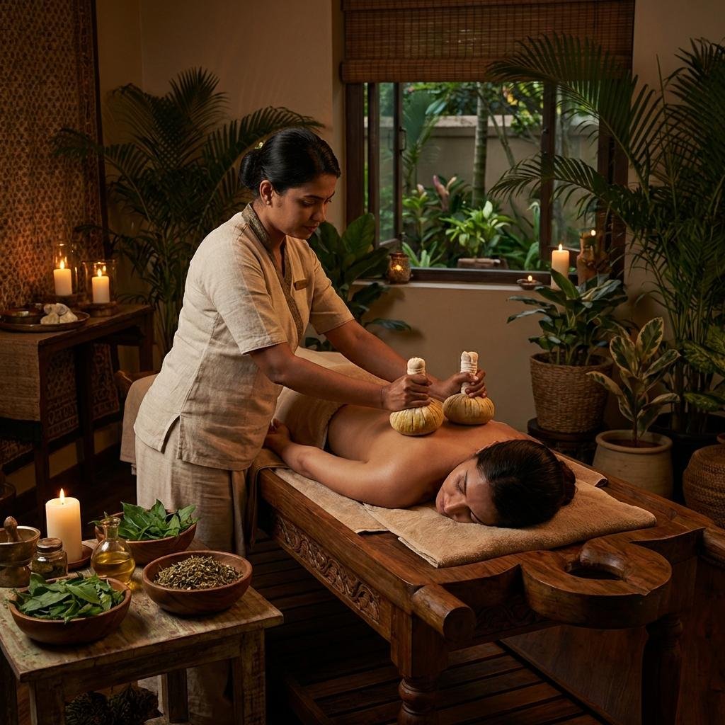 Ela Kizhi herbal leaf poultice therapy at Nivera Ayur Care Kochi.